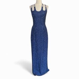 Y2K 90’s Scala 100% Silk fully beaded Formal Sleeveless Evening Gown size Medium